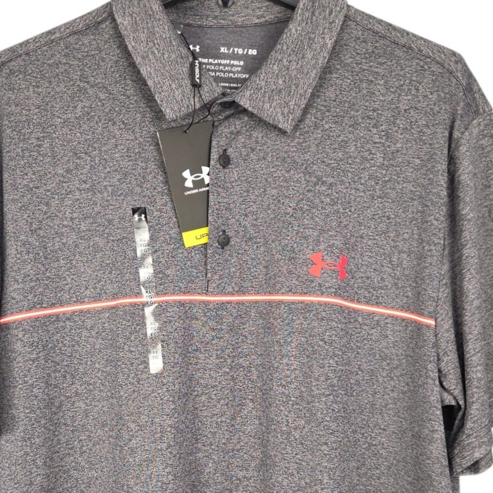 Under Armour Playoff 3.0 Golf Polo Mens XL Gray Coral Stripe Shirt UPF 40 NWT